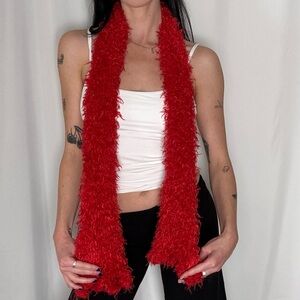 Y2K Red Fuzzy Scarf